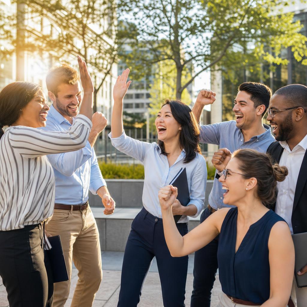 A team celebrating a win together outdoors