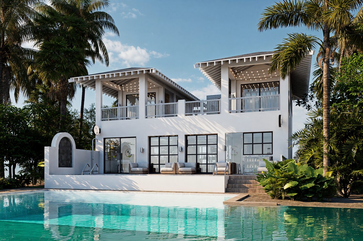 Back view with pool deck